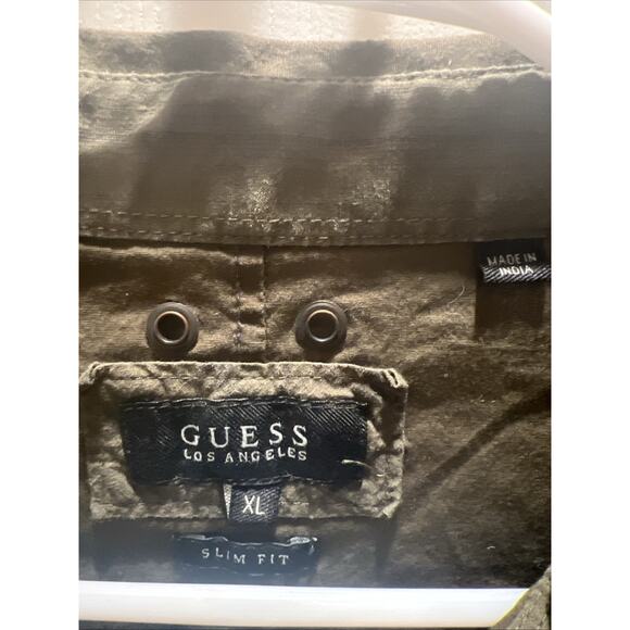 VTG Guess Mens XL Black Y2K Button Up Military Camp Utility Western Shirt - Picture 2 of 6